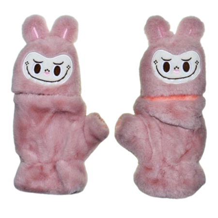 Manusi - Manusi reversibile, din plus, model Labubu, pentru copii, Mini Junior MR3110R-5, Roz