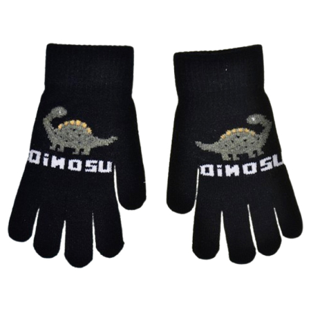 Manusi baieti - Manusi simple, cu dinozaur, pentru baieti, Mini Junior M3110B-3-4, Negru
