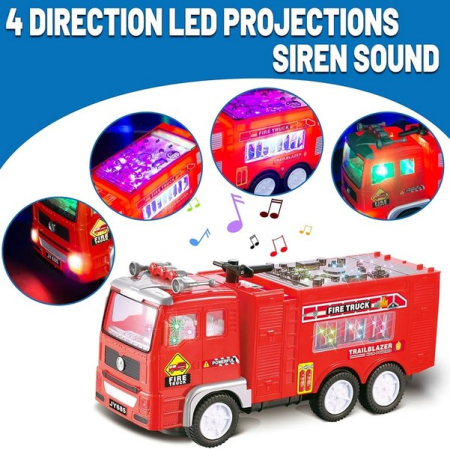 Masina de pompieri, cu sunete si lumini, 26 x 12 cm, pentru baieti, RCO WP8002, Rosu [4]