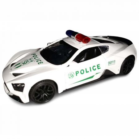 Joaca, activitati si ambalaje - Masinuta de politie din metal cu sunete Midex 032918-A, Alb