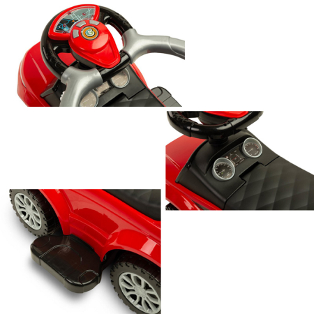 Masinuta copii, 3 in 1, cu maner de impins pentru parinti si bara de protectie, Sport Car Toyz, 390024, Rosu [1]