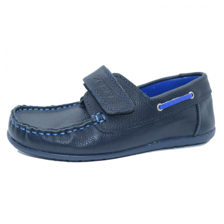 Pantofi cu siret si scai baieti - Mocasini din piele pentru baieti Ponki PKI3-B-31, Bleumarin