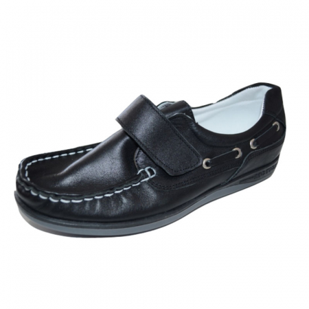 Pantofi cu siret si scai baieti - Mocasini ortopedici din piele pentru baieti Pinky Pinky PPKB4-32, Negru