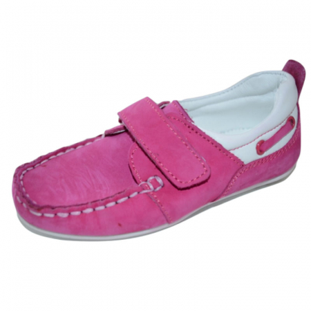 Pantofi cu siret si scai fete - Mocasini ortopedici din piele pentru fete Pinky Pinky PPK12-30, Fucsia