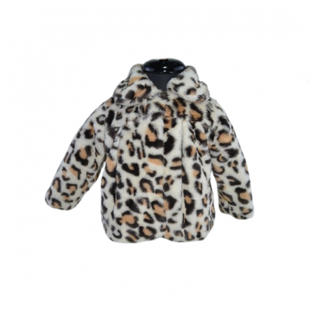 Palton din blana artificiala cu imprimeu animal print pentru fete Mini Junior PLT-MJ5, Maro [2]