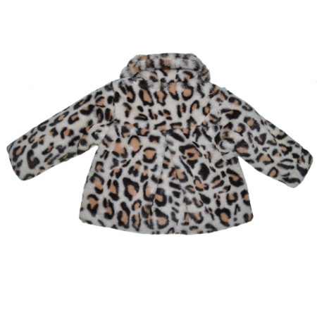 Palton din blana artificiala cu imprimeu animal print pentru fete Mini Junior PLT-MJ5, Maro [1]