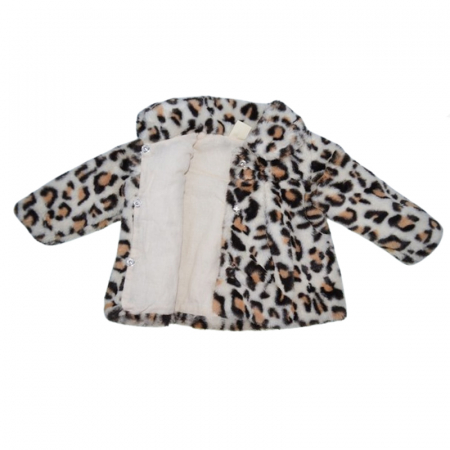 Palton din blana artificiala cu imprimeu animal print pentru fete Mini Junior PLT-MJ5, Maro [3]