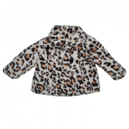 Paltoane - Palton din blana artificiala cu imprimeu animal print pentru fete Mini Junior PLT-MJ5, Maro
