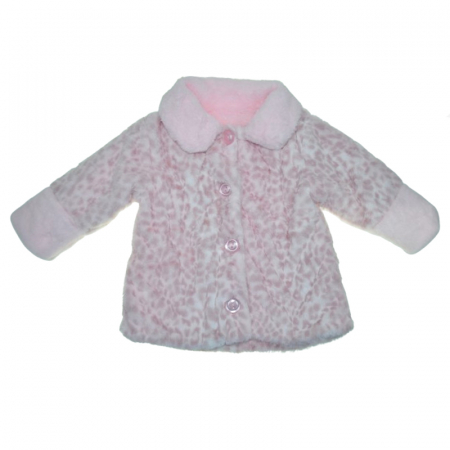 Paltoane - Palton din blana artificiala cu imprimeu animal print pentru fete Mini Junior PLT-MJ6, Roz