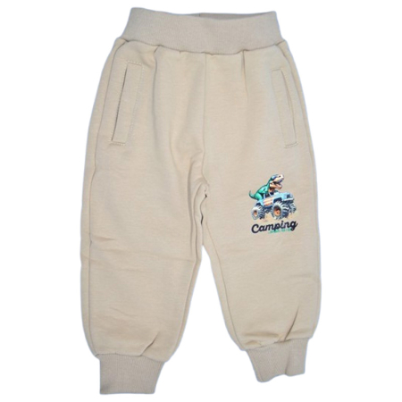 Pantaloni sport baieti - Pantaloni sport captusiti cu fleece, pentru baieti, Happy House WB-3552C, Crem