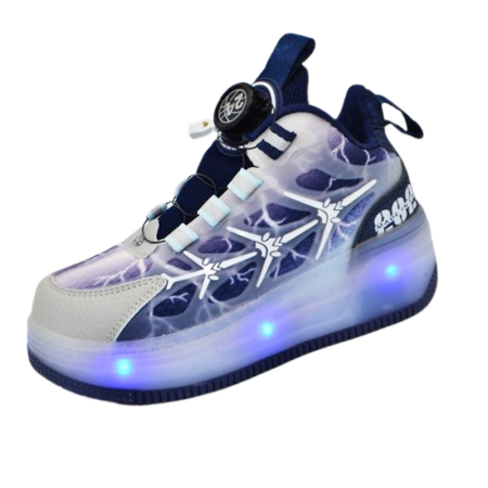 Adidasi baieti - Pantofi cu leduri si roti detasabile, pentru baieti, Mini Junior M738A-31, Albastru