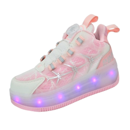 Adidasi fete - Pantofi cu leduri si roti detasabile, pentru fete, Mini Junior M738R-31, Roz