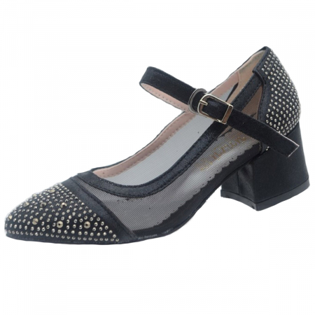 Pantofi cu toc fete - Pantofi cu toc pentru fete Mini Junior MJF6F-36, Negru