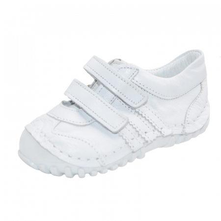 Pantofi cu siret si scai fete - Pantofi din piele ortopedici pentru fete Small Foot SMLFS-32, Alb