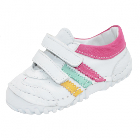 Pantofi cu siret si scai fete - Pantofi din piele ortopedici pentru fete Small Foot SMLFS-35, Alb