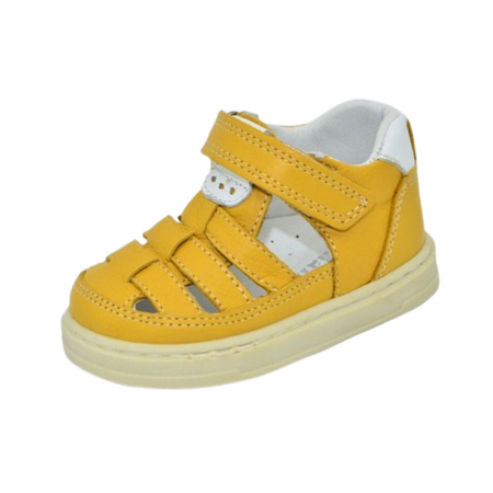 Pantofi cu siret si scai baieti - Pantofi ortopedici, din piele, cu talpa flexibila, pentru baieti Small Foot PSFB2207, Galben