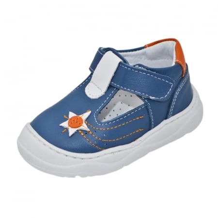 Pantofi cu siret si scai baieti - Pantofi ortopedici din piele, cu talpa flexibila, pentru baieti Small Foot, SB153A, Albastru