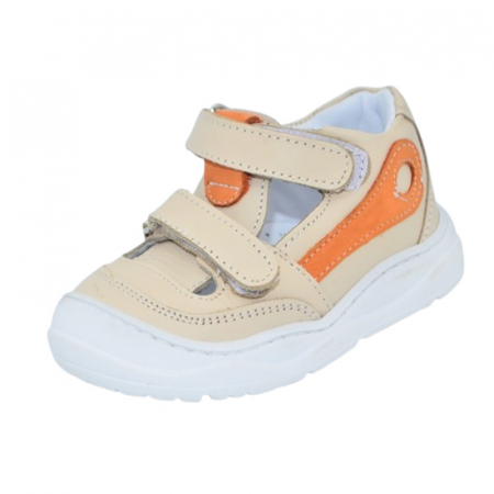 Pantofi cu siret si scai baieti - Pantofi ortopedici din piele, cu talpa flexibila, pentru baieti Small Foot, SB18C, Crem
