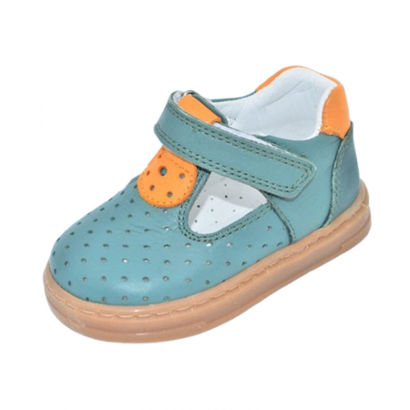 Pantofi cu siret si scai baieti - Pantofi ortopedici din piele, cu talpa flexibila, pentru baieti Small Foot, SB1908, Verde