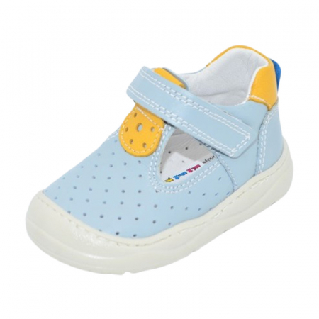 Pantofi cu siret si scai baieti - Pantofi ortopedici din piele, cu talpa flexibila, pentru baieti Small Foot, SB1908A, Albastru deschis
