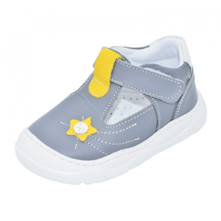 Pantofi cu siret si scai baieti - Pantofi ortopedici din piele, cu talpa flexibila, pentru baieti Small Foot, SB1908G, Gri