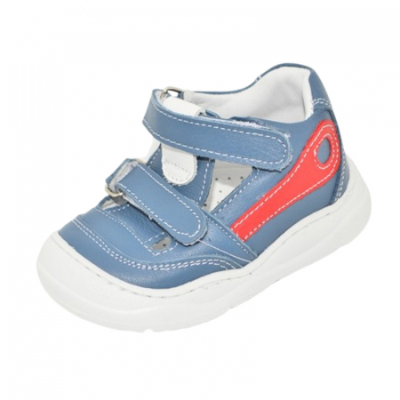 Pantofi cu siret si scai baieti - Pantofi ortopedici din piele, cu talpa flexibila, pentru baieti Small Foot, SB20A, Albastru deschis