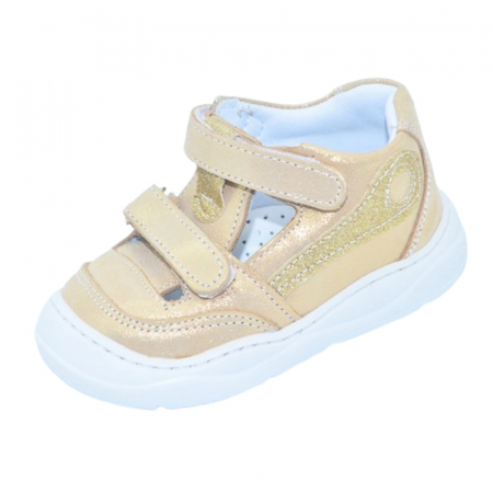 Pantofi fete - Pantofi ortopedici din piele, cu talpa flexibila, pentru fete Small Foot, SF156A, Auriu