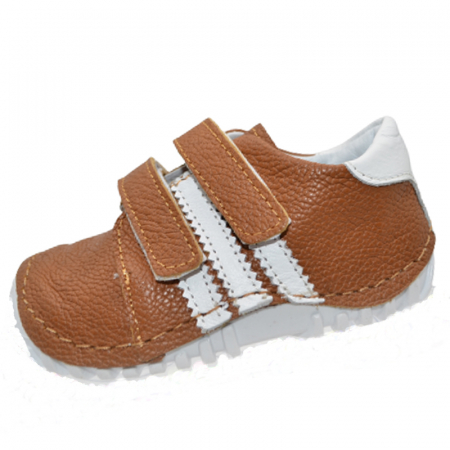 Pantofi cu siret si scai baieti - Pantofi ortopedici din piele pentru baieti Small Foot SMF2901, Maro