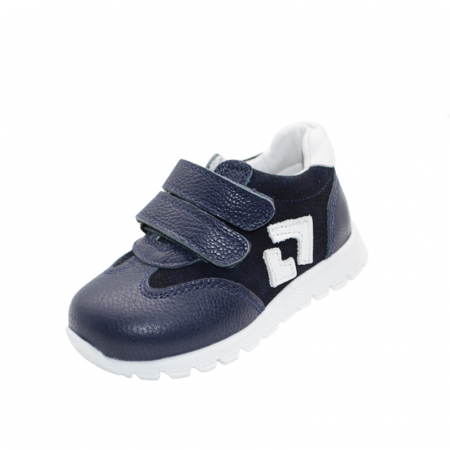 Pantofi cu siret si scai baieti - Pantofi ortopedici din piele pentru baieti Small Foot SF7-Bl-19, Bleumarin