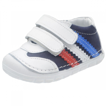 Pantofi cu siret si scai baieti - Pantofi ortopedici din piele pentru baieti Small Foot SMFT1B-18, Alb