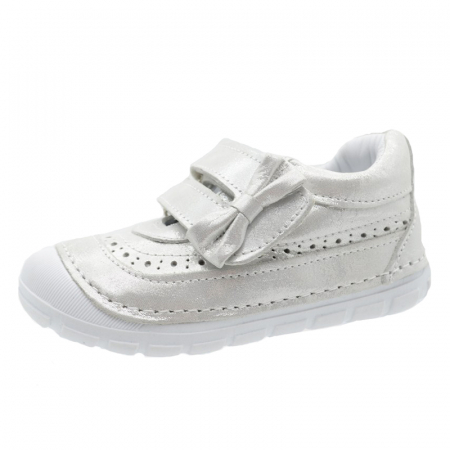 Pantofi cu siret si scai fete - Pantofi ortopedici din piele pentru fete Small Foot PCFSM1-AR-22, Argintiu