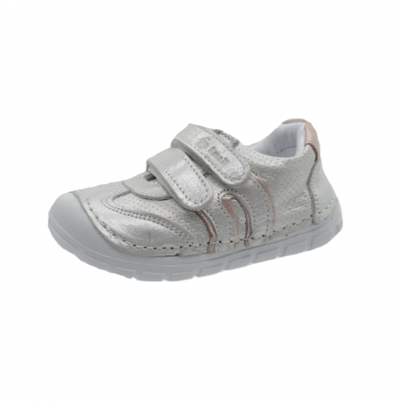 Pantofi cu siret si scai fete - Pantofi ortopedici din piele pentru fete Small Foot PCFSM2-AR-22, Argintiu