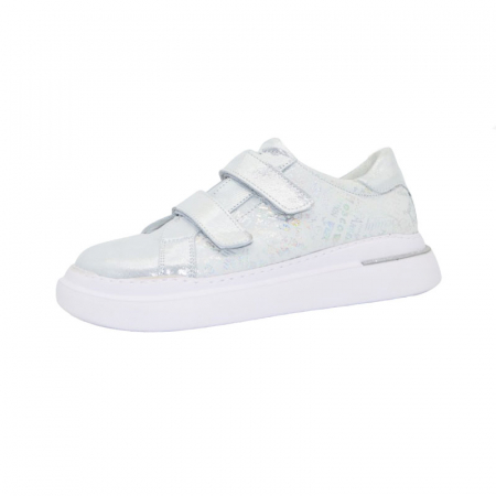 Pantofi cu siret si scai fete - Pantofi ortopedici din piele pentru fete Small Foot PFSF-04, Argintiu