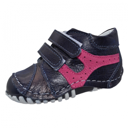 Pantofi cu siret si scai fete - Pantofi ortopedici din piele pentru fete Small Foot SMF2901BL, Bleumarin