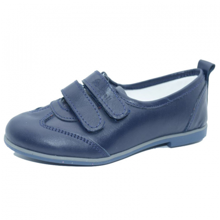 Pantofi cu siret si scai fete - Pantofi ortopedici din piele pentru fete Small Foot T 508, Bleumarin