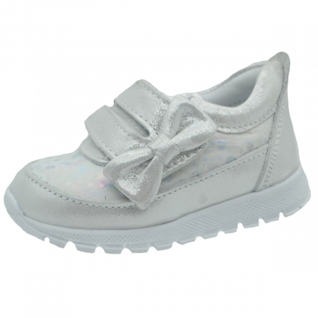 Pantofi cu siret si scai fete - Pantofi ortopedici din piele pentru fete Small Foot SMFT10F-21, Alb