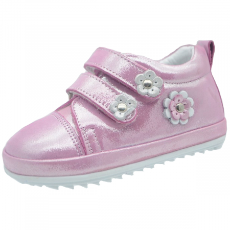 Pantofi cu siret si scai fete - Pantofi ortopedici din piele pentru fete Small Foot SMFT4F-19, Roz