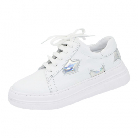 Pantofi cu siret si scai fete - Pantofi ortopedici din piele, pentru fete Small Foot, V41A, Alb