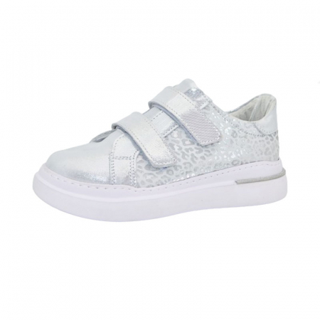 Pantofi cu siret si scai fete - Pantofi ortopedici din piele pentru fete Small Foot PFSF-03, Argintiu