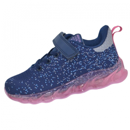Adidasi fete - Pantofi sport cu led pentru fete American Club ES135/24-B, Bleumarin