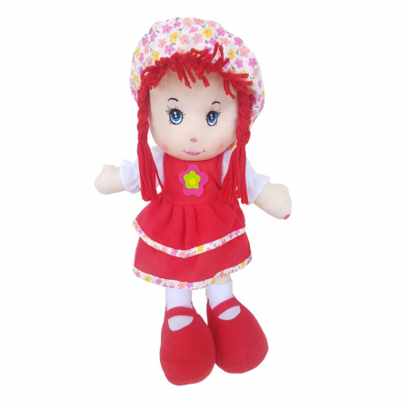 Papusi - Papusa muzicala de plus, 35 cm, Mini Junior, WJ7210-35-M, Rosu