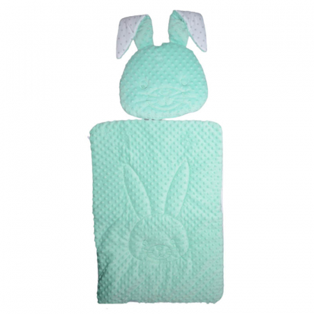 Paturici si pleduri bebelusi - Set 2 piese perna si paturica 70 x 50 cm Iepuras Ty i My 133235, Verde