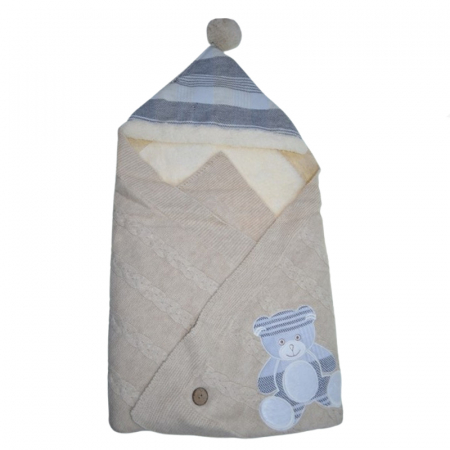 Paturici si pleduri bebelusi - Paturica de infasat tip port bebe 120 x 80 cm Mini Junior PT-MJ47, Bej
