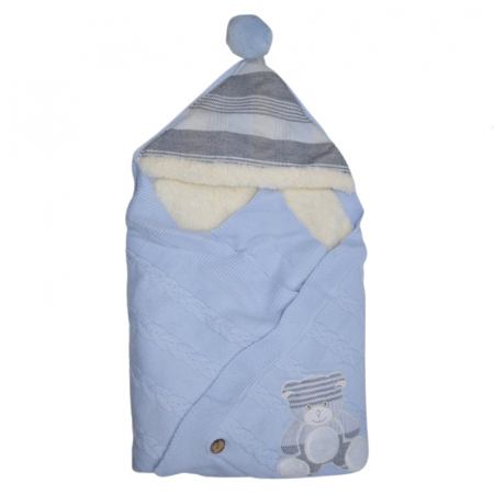 Paturici si pleduri bebelusi - Paturica de infasat tip port bebe 90 x 80 cm Mini Junior PT-MJ46, Albastru