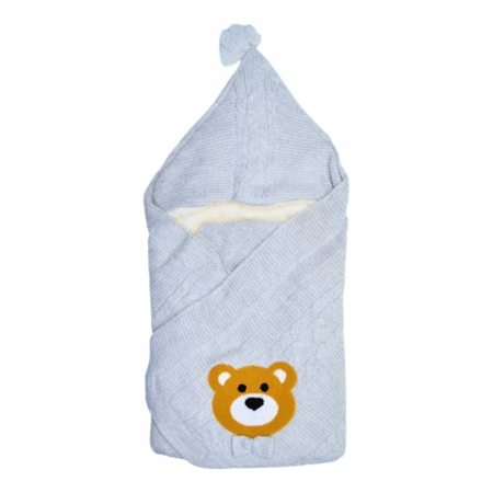 Paturici si pleduri bebelusi - Paturica de infasat tip port bebe, 90 x 80 cm, Mini Junior PT3705G, Gri