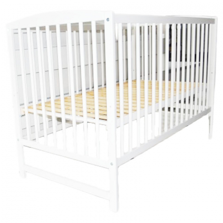 Patut din lemn masiv de pin cu 2 nivele de inaltime, 3 bari detasabile si o parte laterala detasabila 120 x 60 cm pentru copii Drewex Clasico Delux 005102, Alb [1]