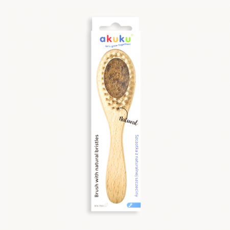 Perie din par natural pentru bebelusi, Akuku A0669, 0 luni+, Maro [2]