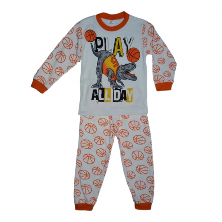 Pijamale - Pijama 2 piese pantaloni si bluza pentru baieti Mini Junior PJM-MJ7, Portocaliu