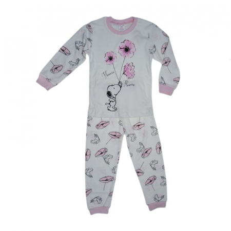 Pijamale - Pijama 2 piese pantaloni si bluza pentru fete Mini Junior PJM-MJ4, Alb