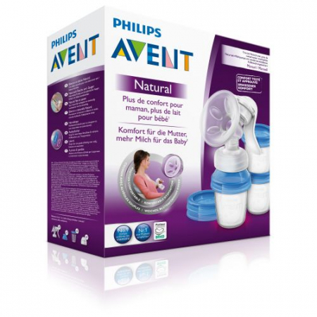 Pompa de san manuala cu 3 recipiente pentru stocarea laptelui PHILIPS AVENT Natural SCF330/13, Albastru [2]